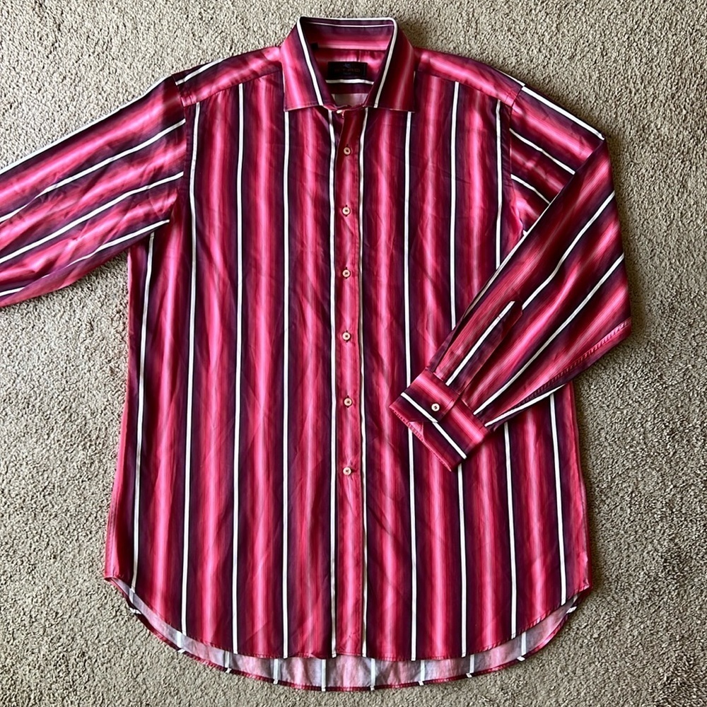 Etro Men's Red and White Striped Button Down Shirt